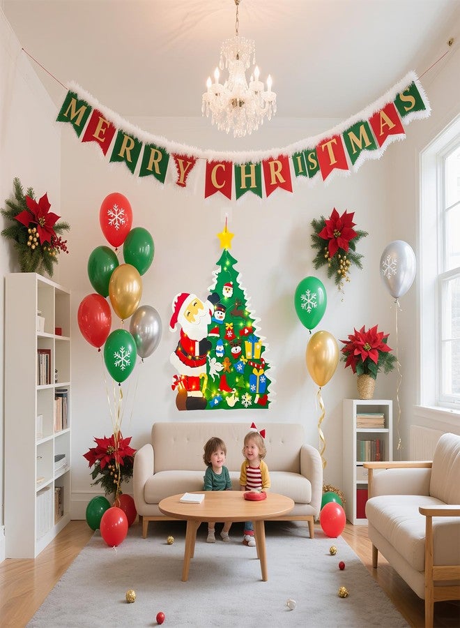 JUN-ELECTRON شجرة عيد الميلاد المصنوعة من اللباد للأطفال الصغار، مجموعة أشجار عيد الميلاد المصنوعة من اللباد بطول 3.2 قدم مع زينة، شجرة عيد الميلاد للأطفال الصغار من اللباد مع أضواء، هدايا ومستلزمات حفلات، زينة شجرة عيد الميلاد الجدارية المصنوعة يدويًا - Image 5